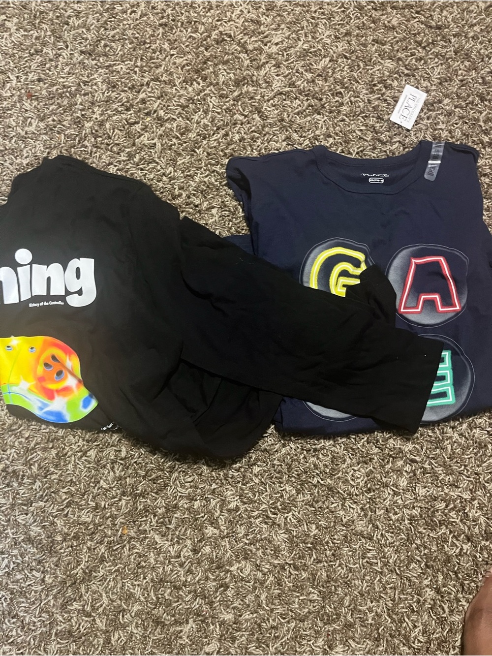Kids Graphic Long Sleeve Top - Black & Navy with Colorful Letters
